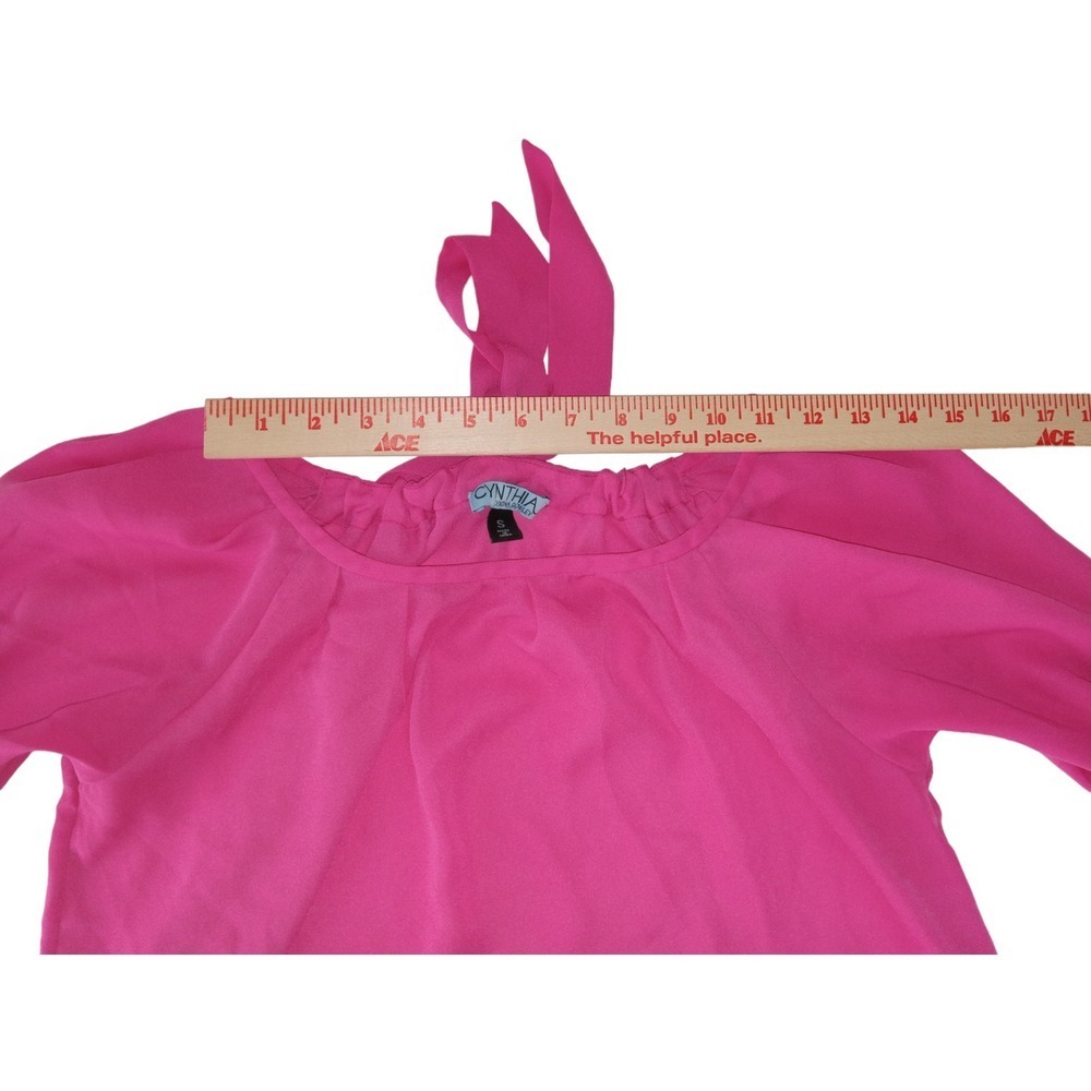 Cynthia Rowley Womens Top Pink Puff Sleeve Woven Lightweight Blouse Size S - Picture 5 of 10